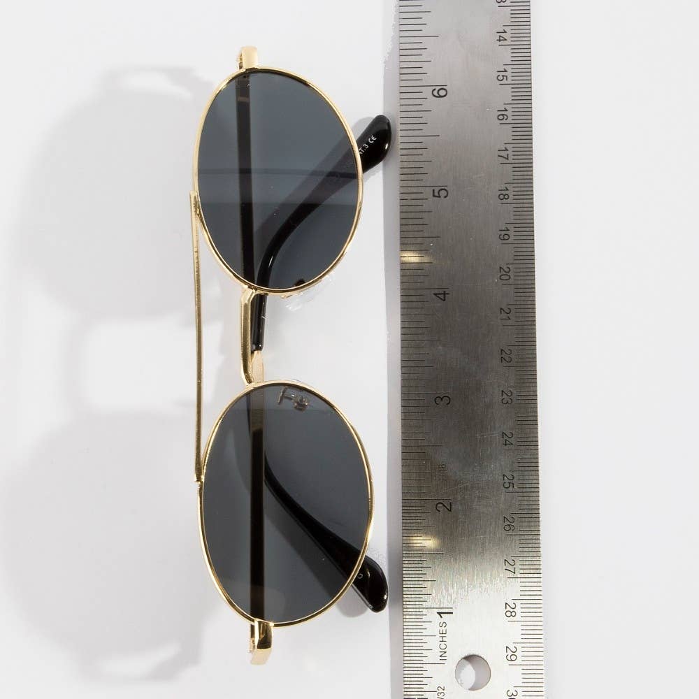 2028 Slim Oval Double Bridge Metal Frame Sunglasses