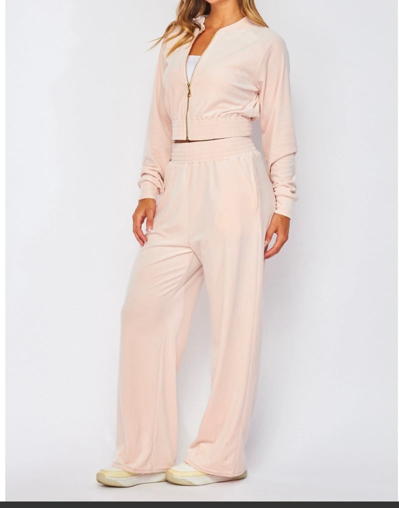 1227 Velour Zip Up Mock Neck Pant Set
