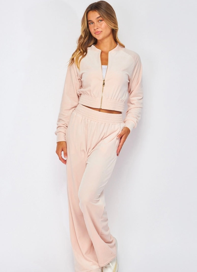 1227 Velour Zip Up Mock Neck Pant Set