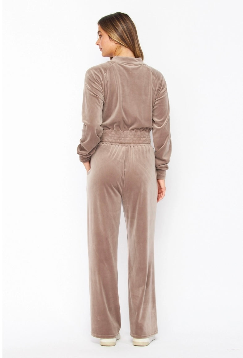 1227 Velour Zip Up Mock Neck Pant Set