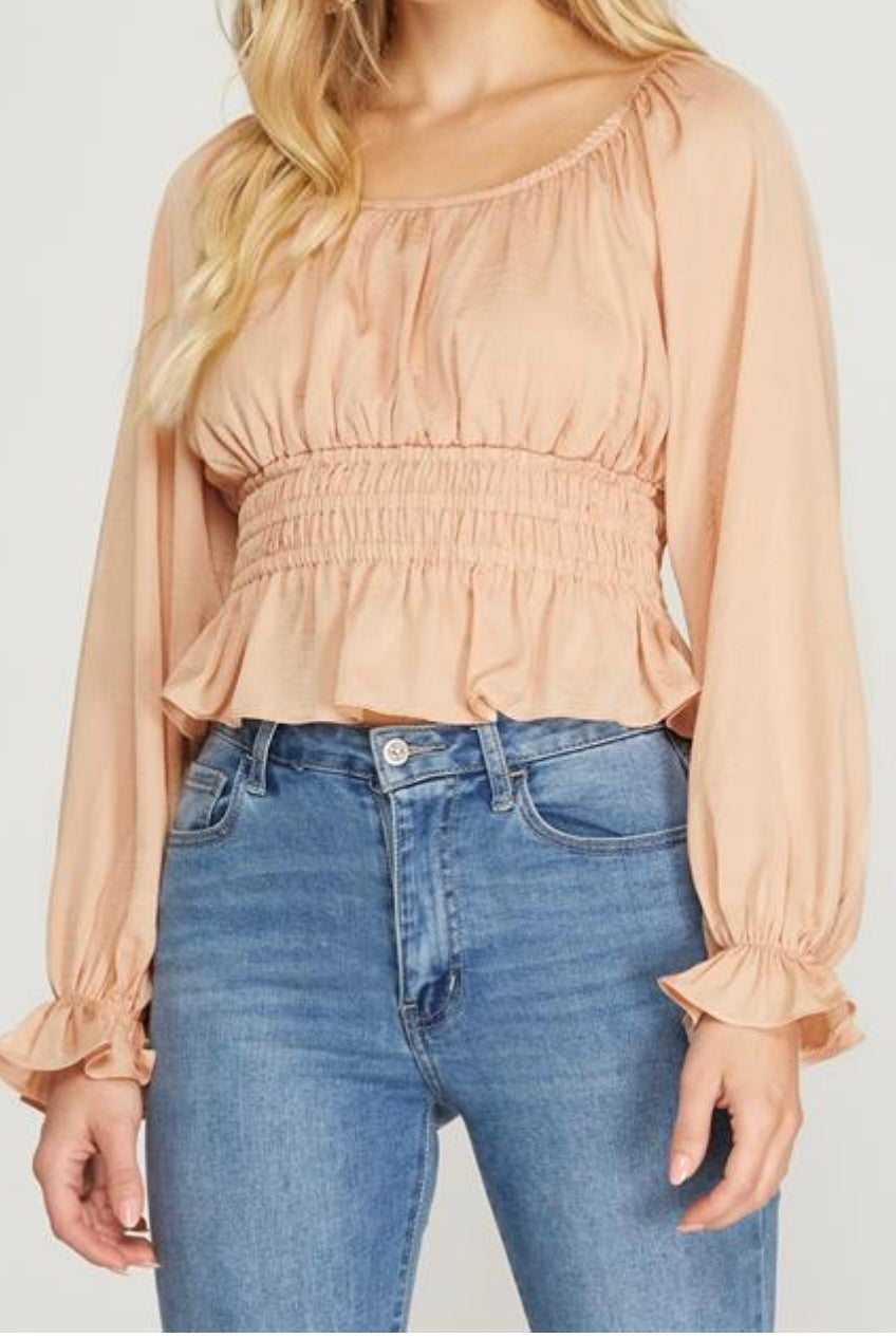 0028 Long Sleeve Smocked Top