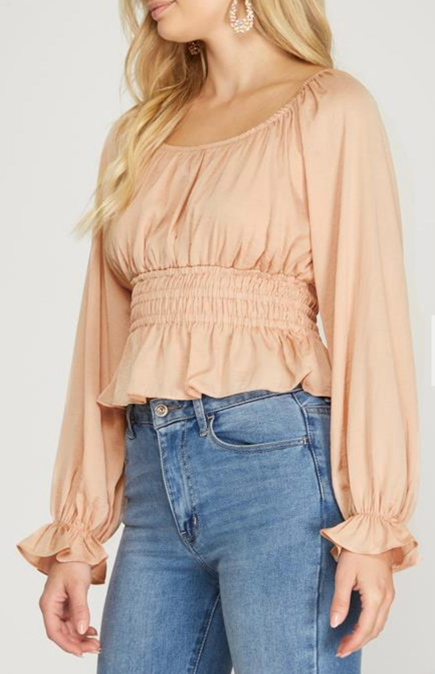 0028 Long Sleeve Smocked Top