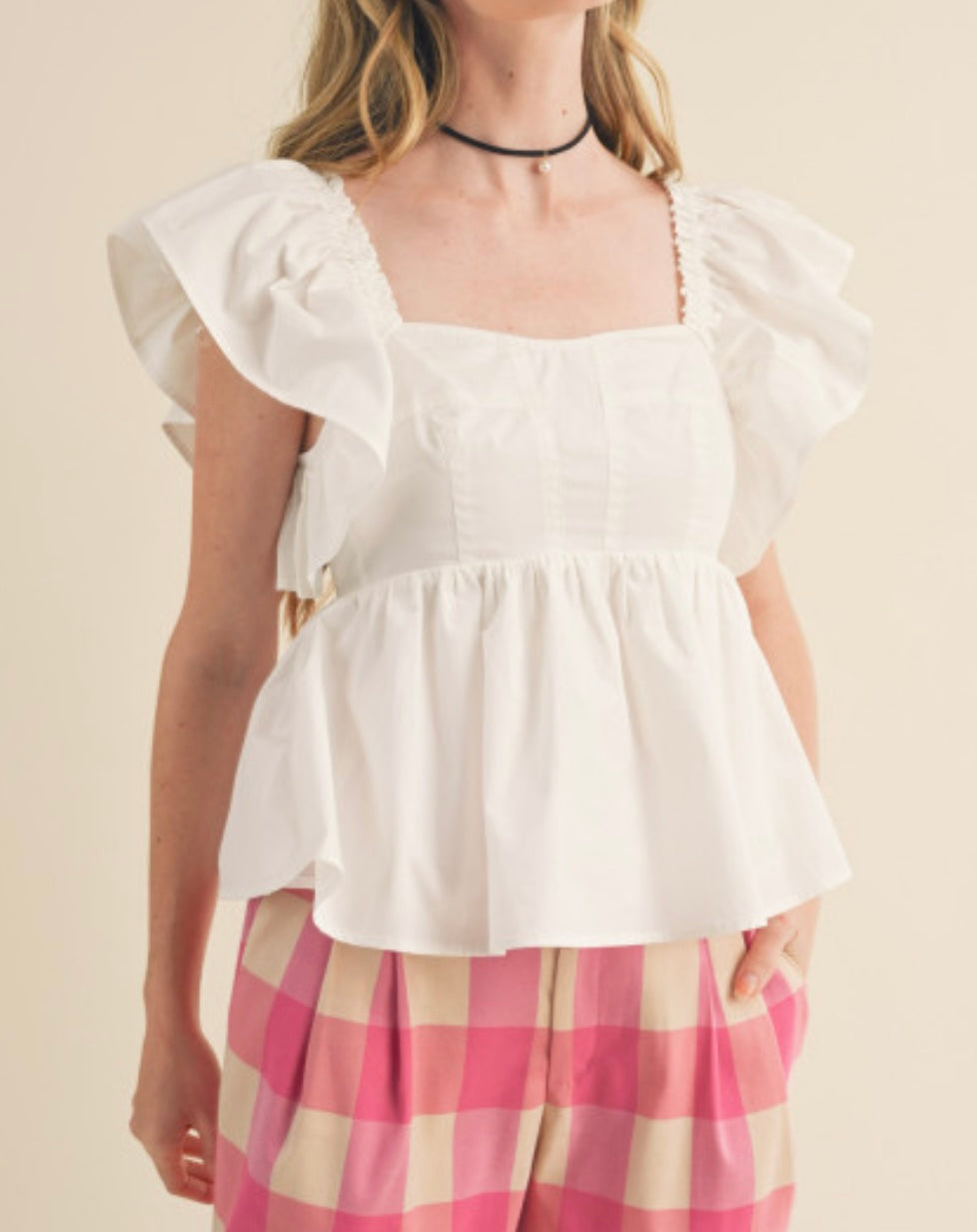 1355 Ruffled Sleeve Babydoll Top