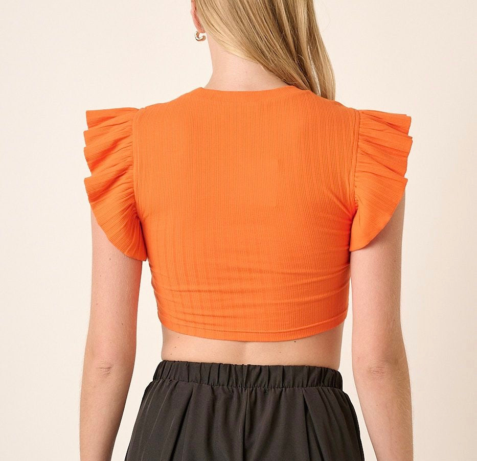 1364 Rib Ruffle Detail Crop Top