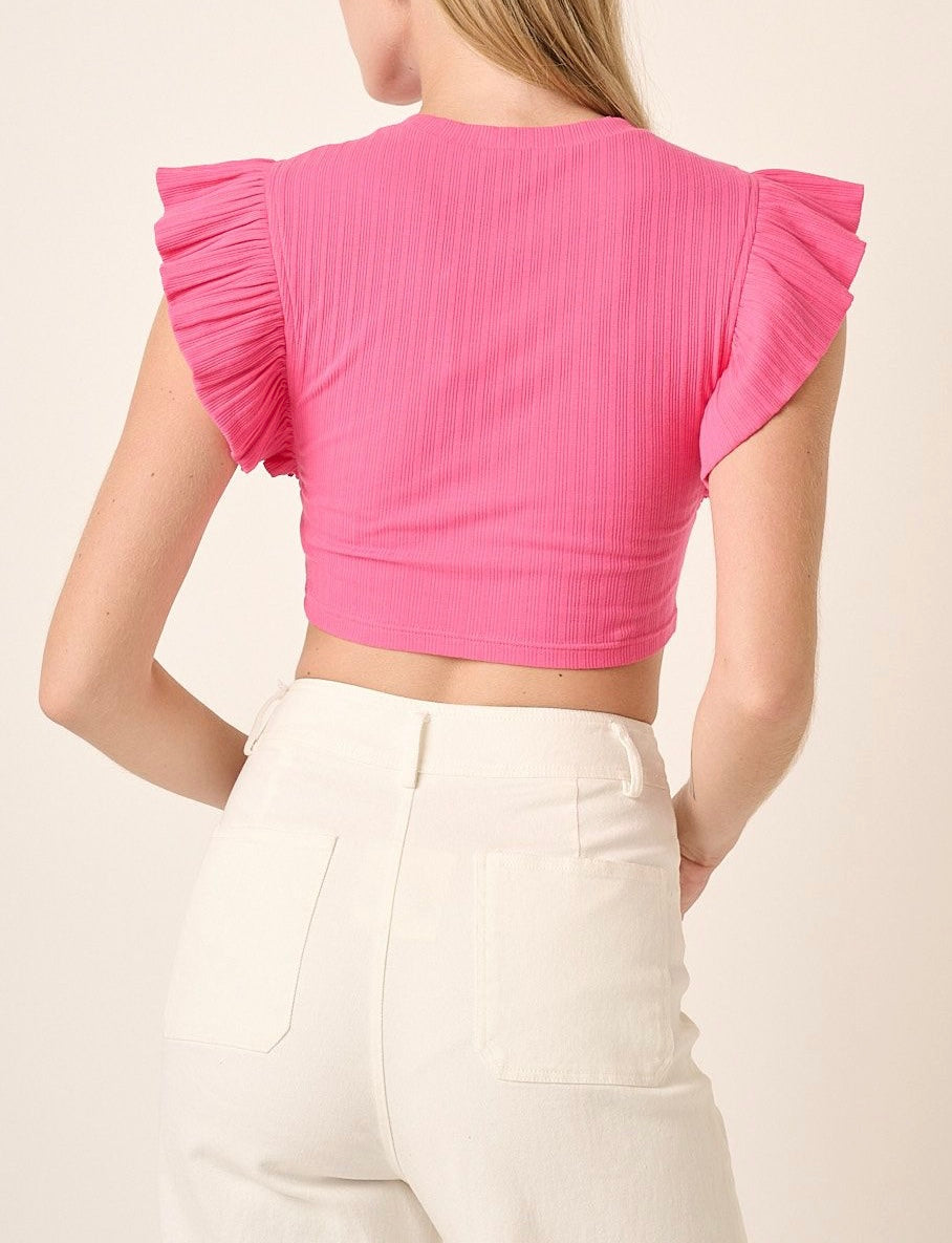 1364 Rib Ruffle Detail Crop Top