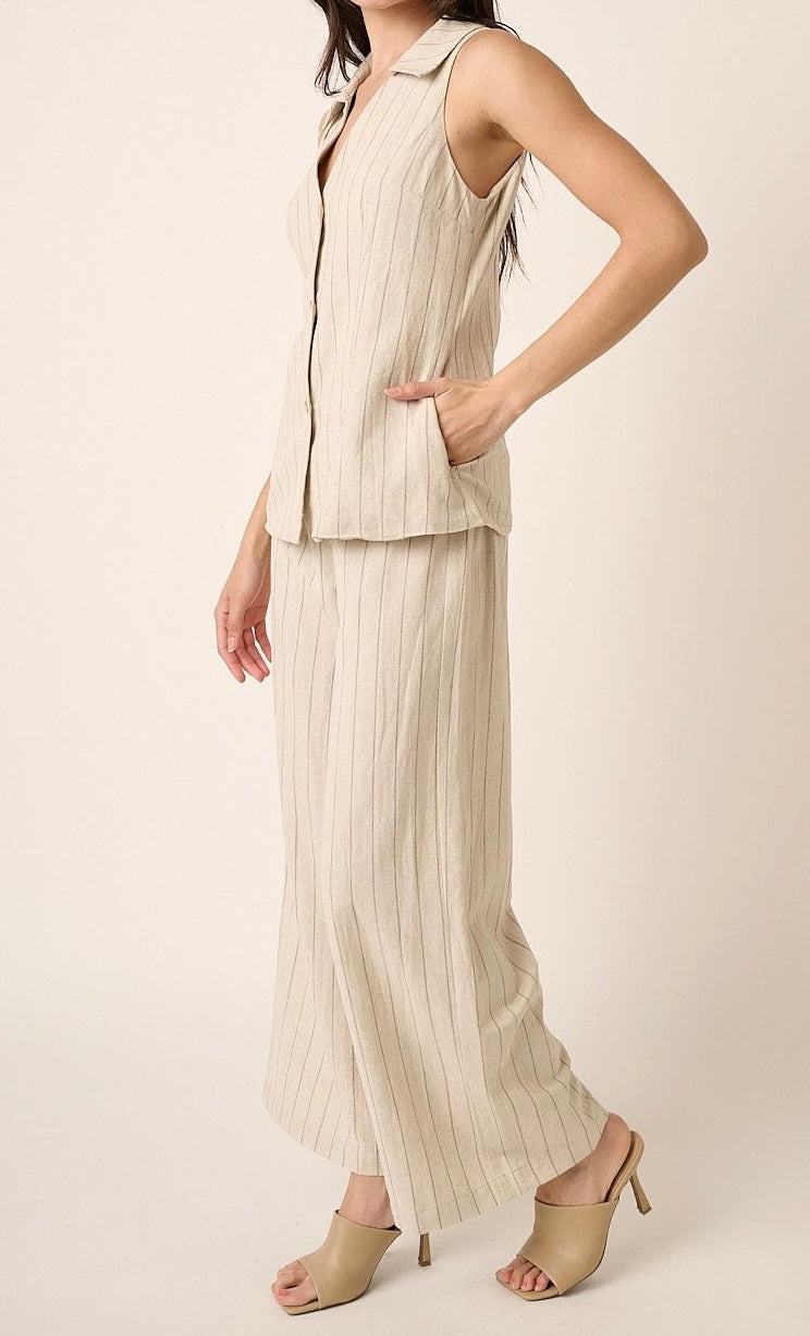 1371 Linen Pinstripe Vest & Pant Set