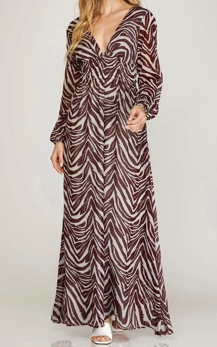 1138 Metallic Print Maxi Dress
