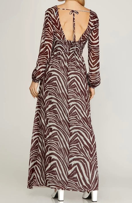 1138 Metallic Print Maxi Dress