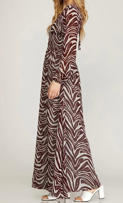 1138 Metallic Print Maxi Dress