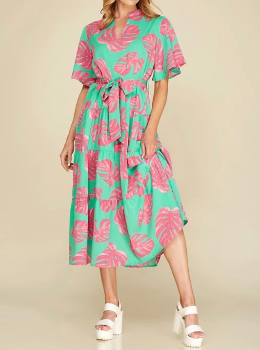 0955 Short Sleeve Midi Dress