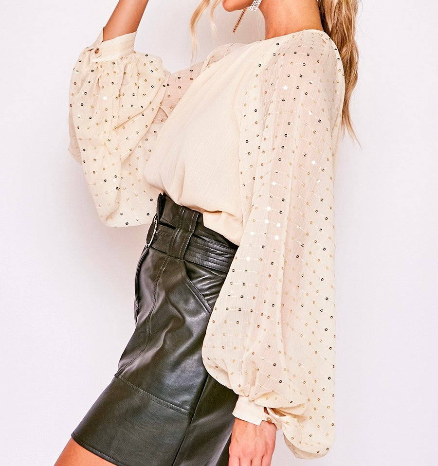 1193 Sequin Sleeve Blouse