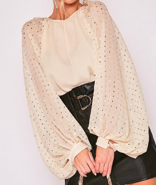 1193 Sequin Sleeve Blouse