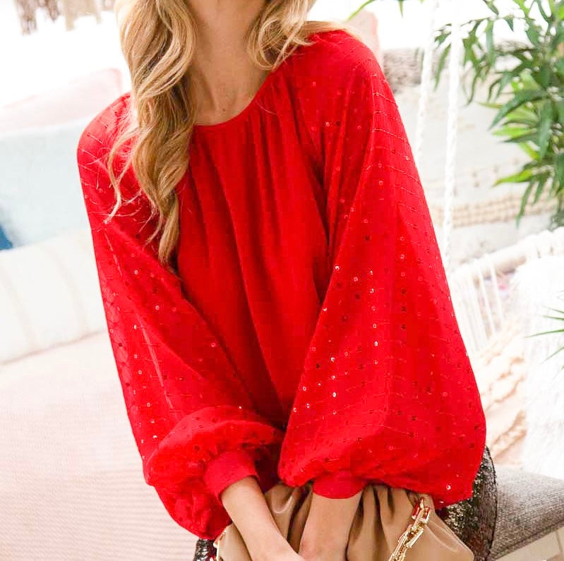 1193 Sequin Sleeve Blouse