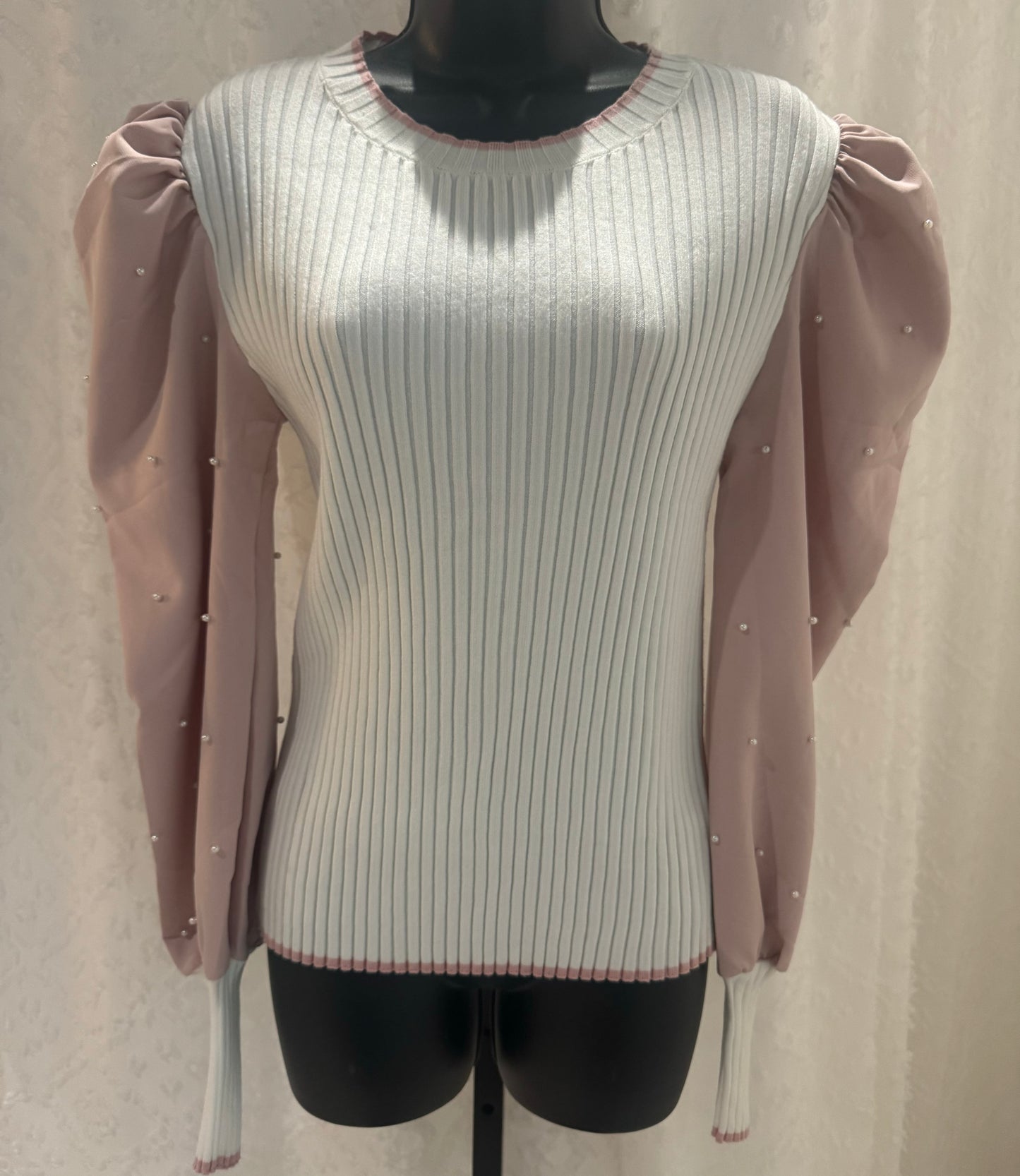 1107 Pearl Sleeve Knit Sweater
