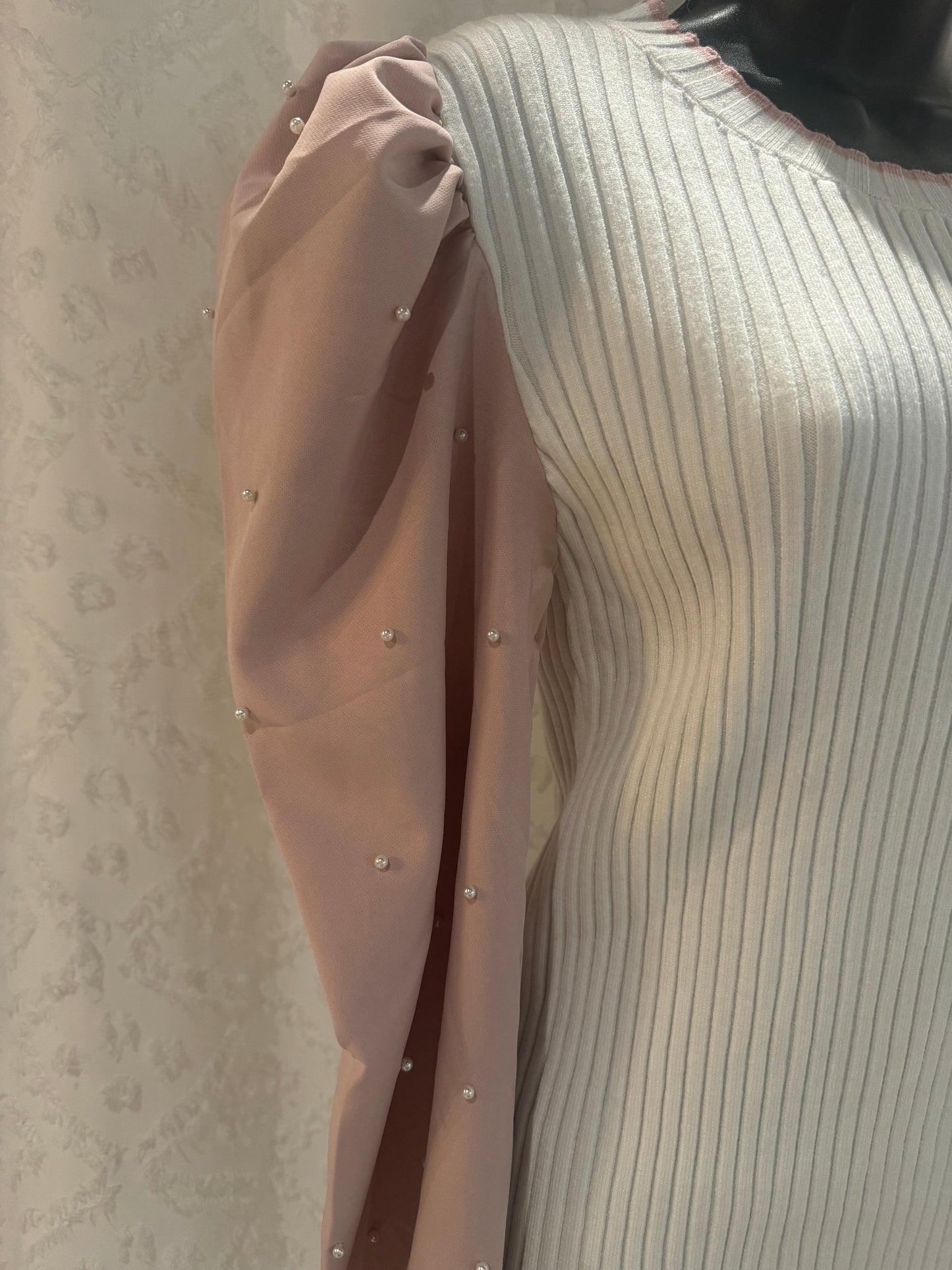 1107 Pearl Sleeve Knit Sweater