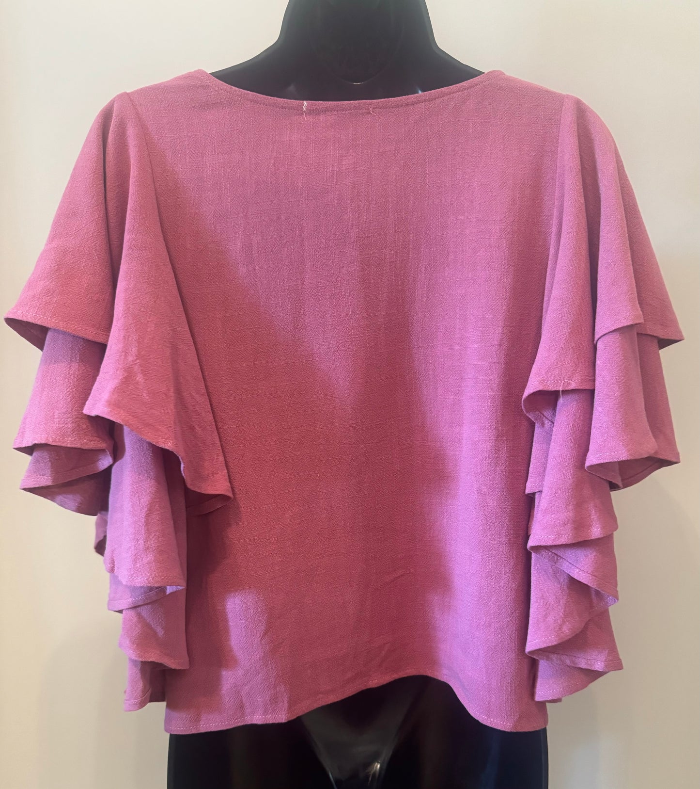 0467 Linen Ruffle Layered Sleeve Top Pi...