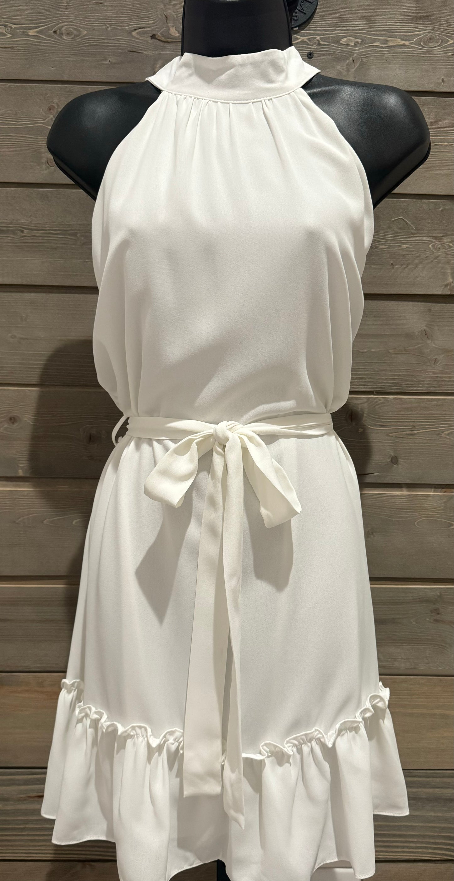 0508 Sleeveless Halter Dress White