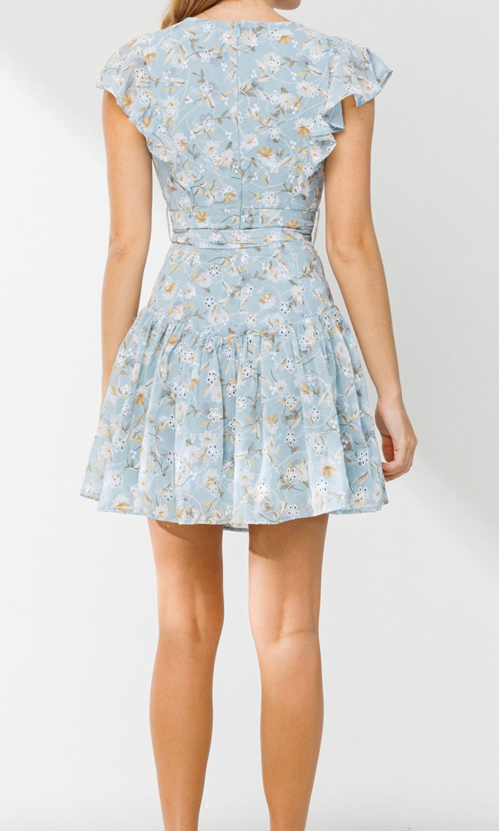 0886 Floral Print Ruffle Dress