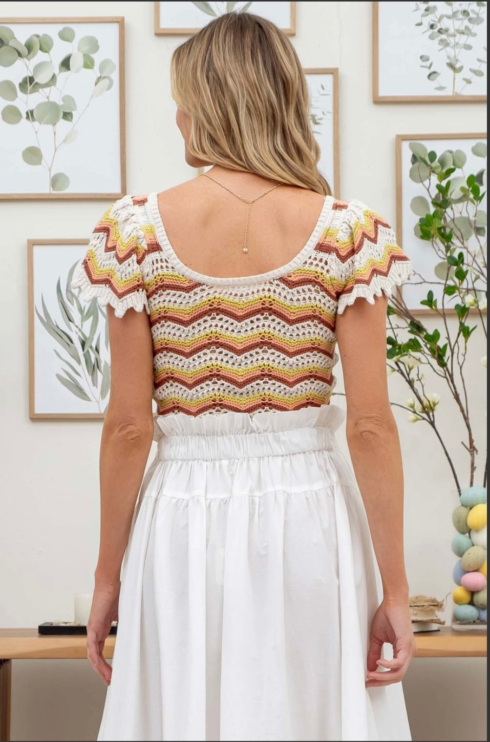 1406 Chevron Crochet Sweater Crop Top