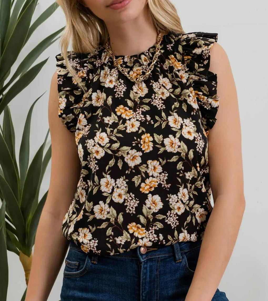 1397 Floral Print Ruffle Blouse