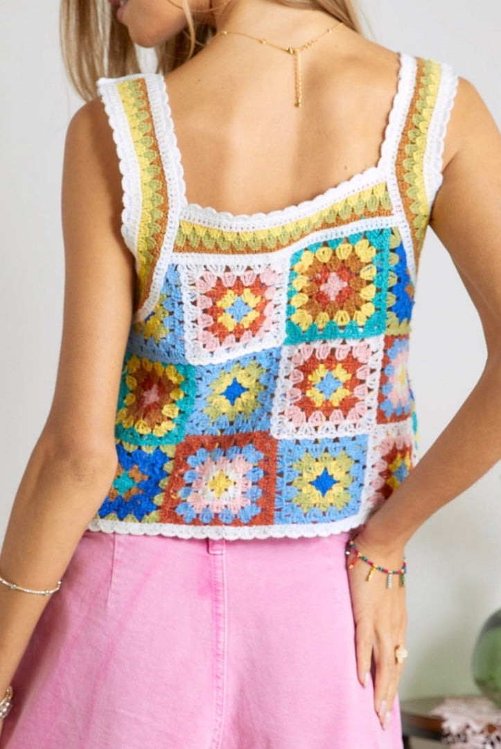 1412 Multi Color Crochet Crop Top