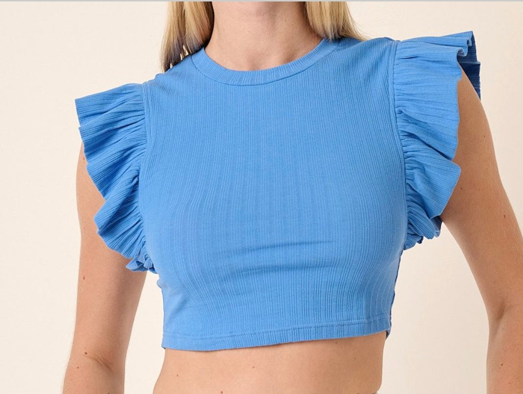1364 Rib Ruffle Detail Crop Top