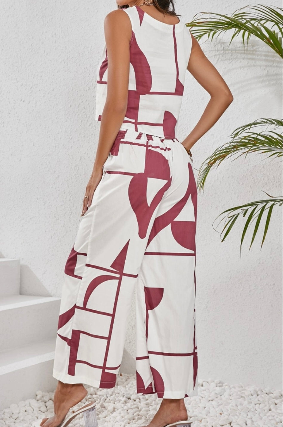 1426 Abstract Print Pant Set