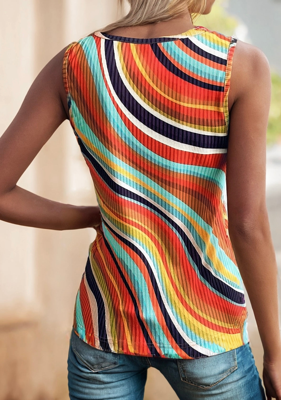 1435 Striped Henley Top