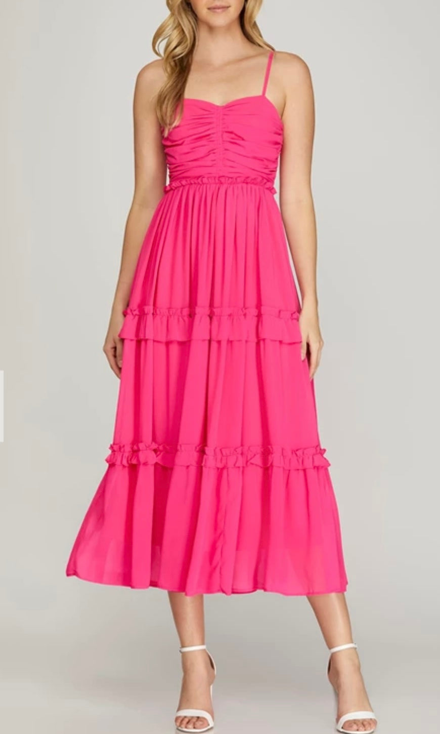 1450 Ruched Top Midi Dress