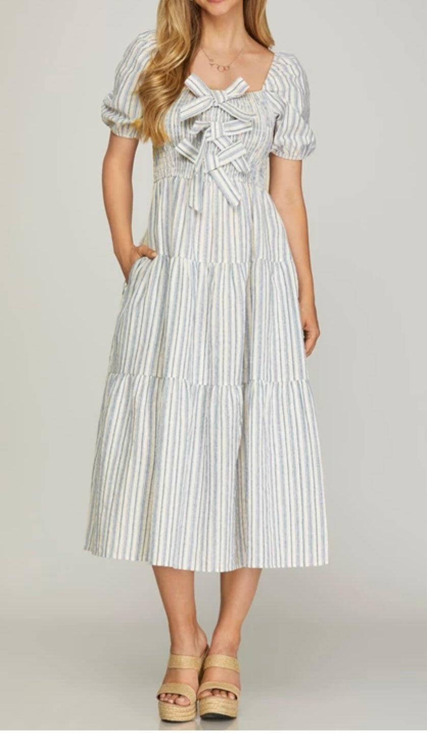 1533 Striped Smock Midi Dress