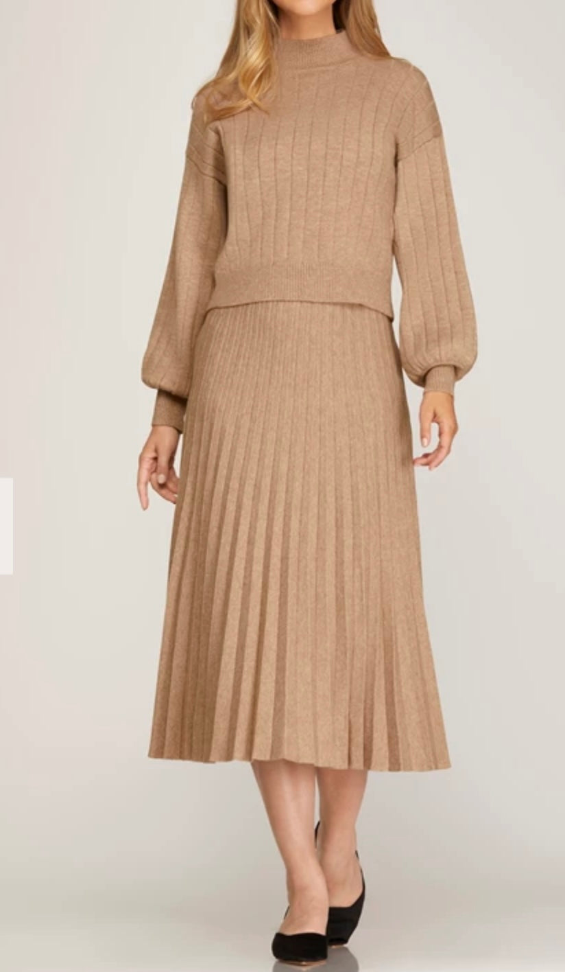1562 Pleated Sweater Midi Skirt
