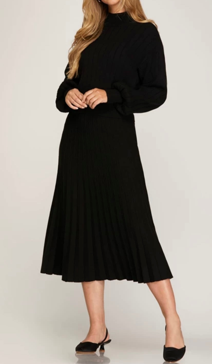 1562 Pleated Sweater Midi Skirt
