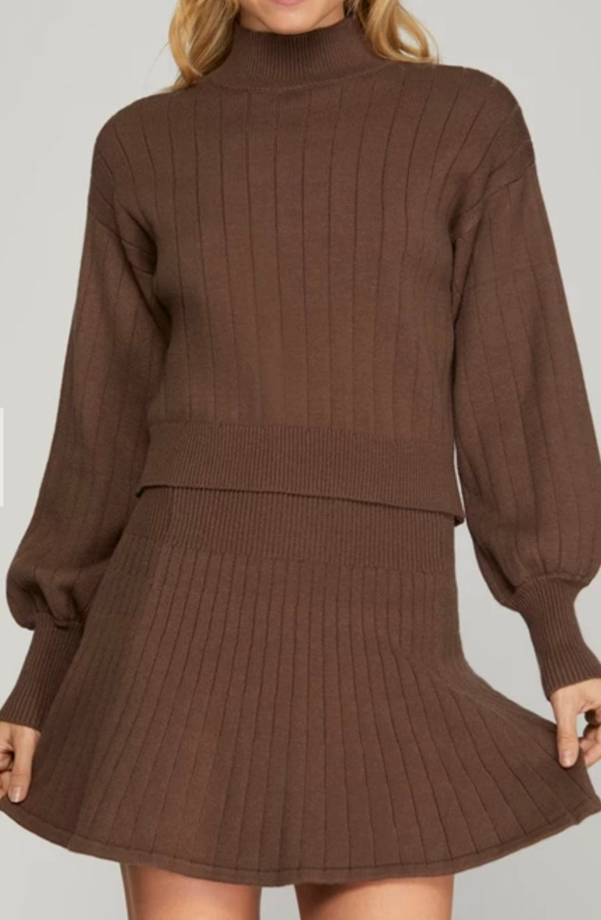 1563 Pleated Sweater Mini Skirt
