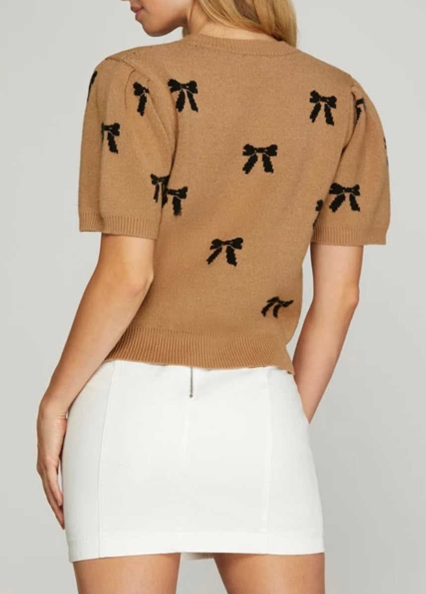 1566 Bow Pattern Sweater Top