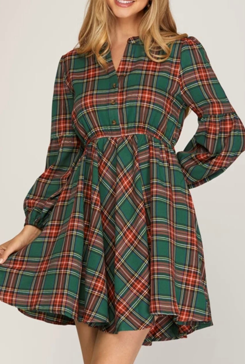 1585 Plaid Print Dress