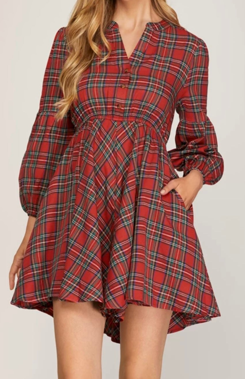 1585 Plaid Print Dress