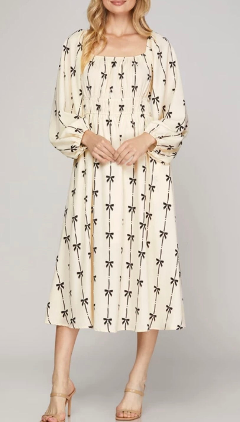 1591 Midi Dress Bow Print