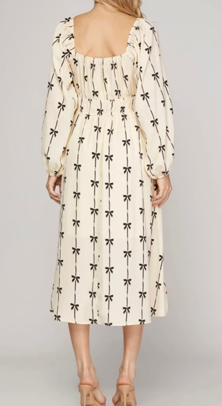 1591 Midi Dress Bow Print
