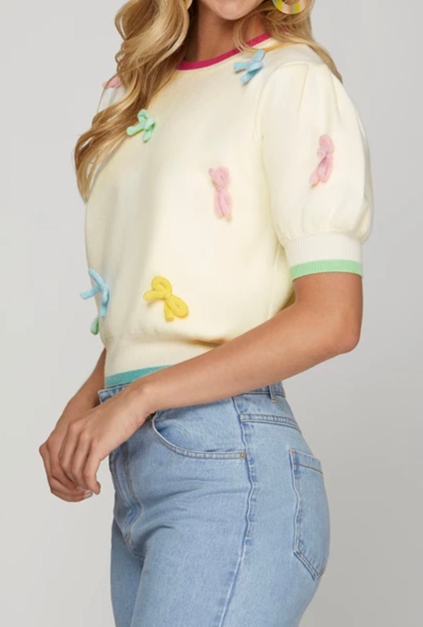 1636 Sweater Top W/ Bow Knot