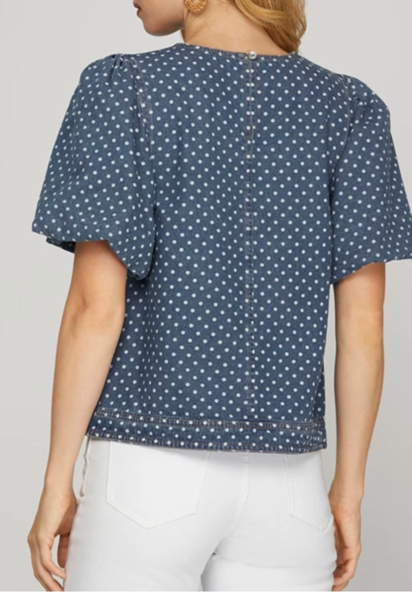 1654 Polka Dot Denim Top