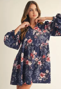 2153 Floral Long Sleeve Mini Dress