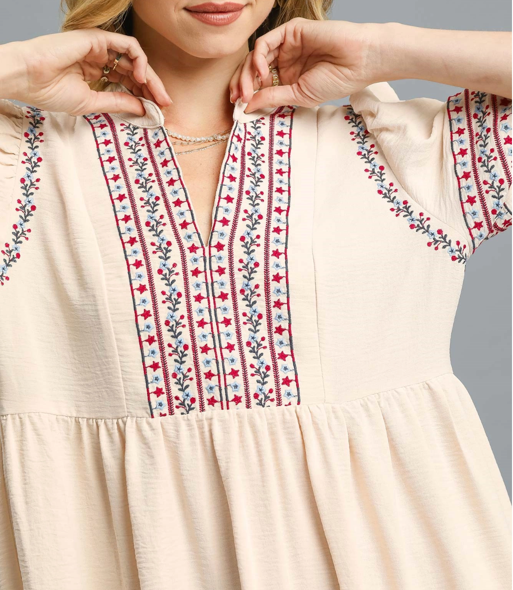 2092 Embroidered Babydoll Dress
