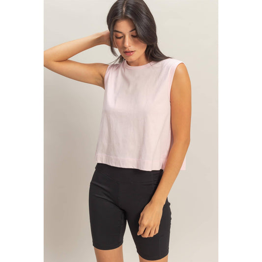 2058 Sleeveless Crew Neck Top With Back Pleats