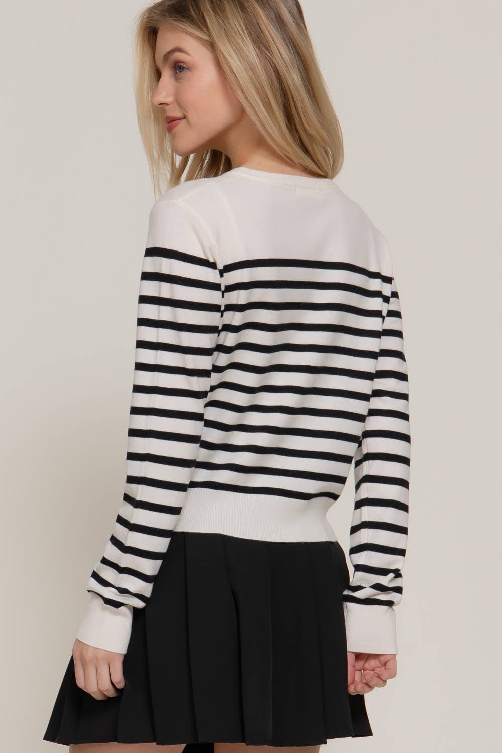 2144 Long Sleeve Crew Neck Stripe Sweater Cardigan