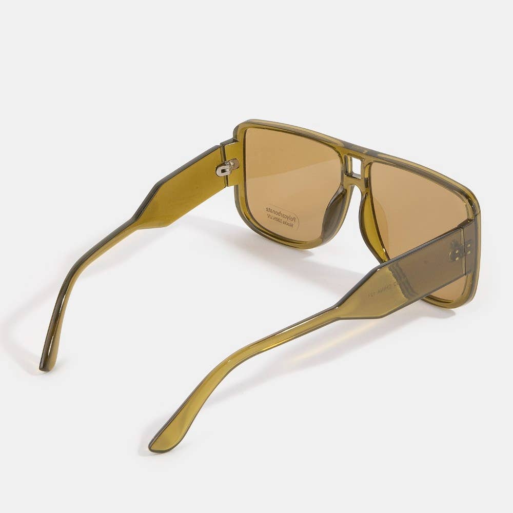 2024 Oversized Flat Top Square Aviator Sunglasses With Brow Bar