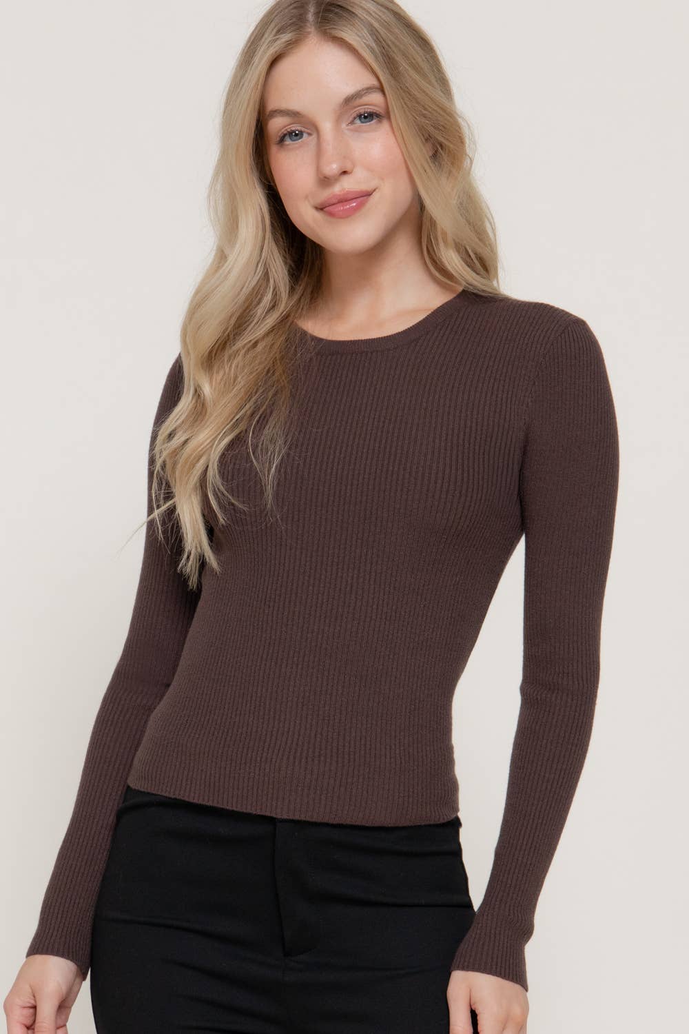 2142 Long Sleeve Crew Neck Viscose Rib Sweater