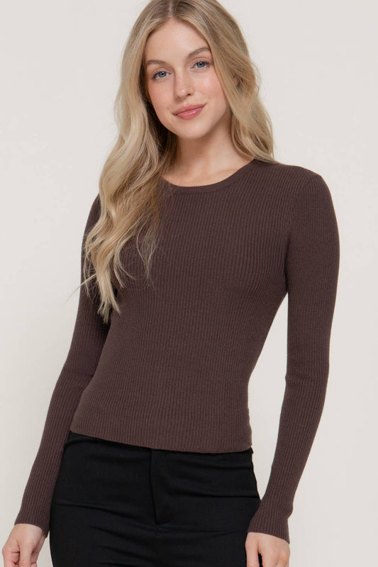 2142 Long Sleeve Crew Neck Viscose Rib Sweater