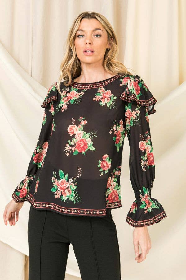 2163 Floral Long Sleeve Blouse
