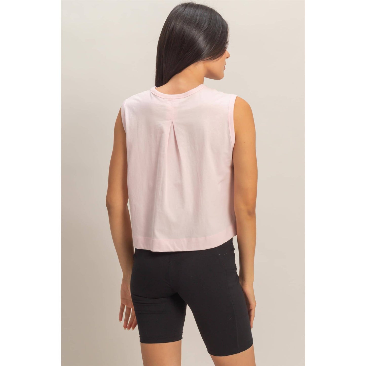 2058 Sleeveless Crew Neck Top With Back Pleats