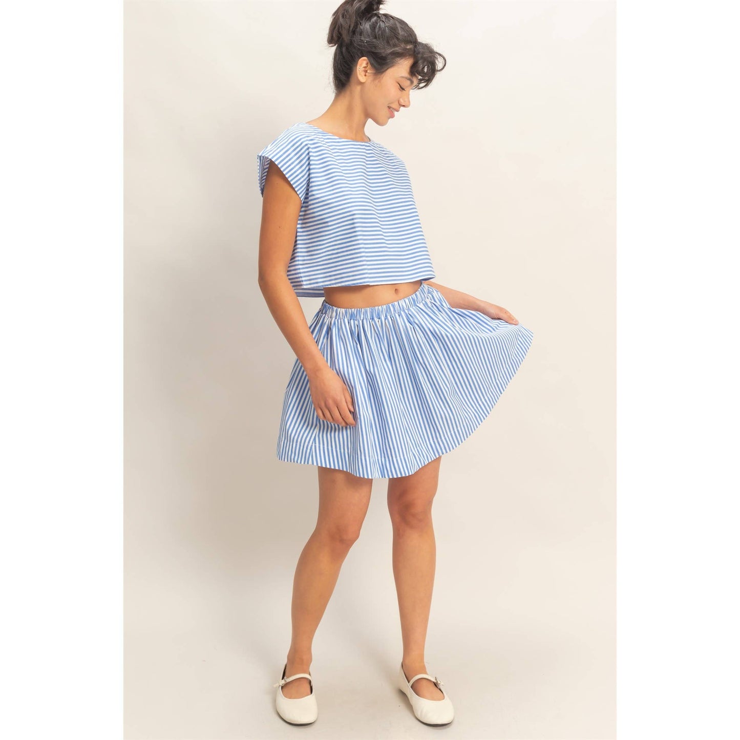 2056 Striped Dolman Sleeve Top & Skirt Set
